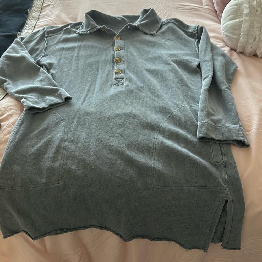 Free People Blue Quarter Button Pullover Tunic